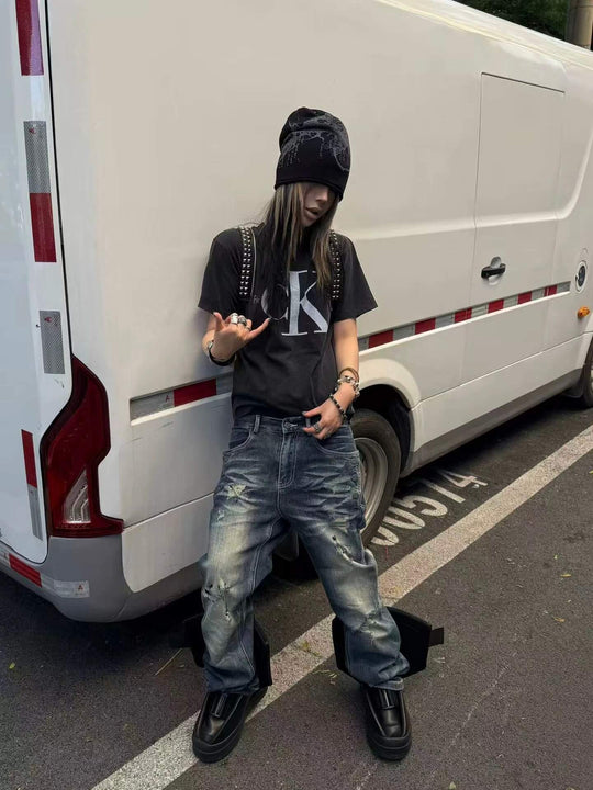 ANTIDOTE Stone Washed Ripped 3D Cut Jeans | Face 3 Face
