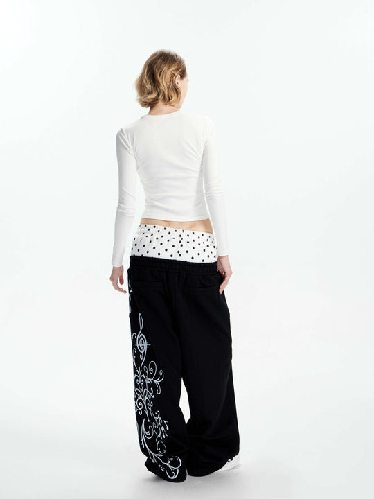 KARMANISTIC Flower Graphic Double Waist Baggy Sweatpants | Face 3 Face