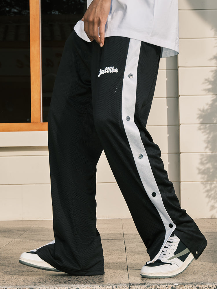 JUST VIBE Side Button Mesh Track Pants | Face 3 Face