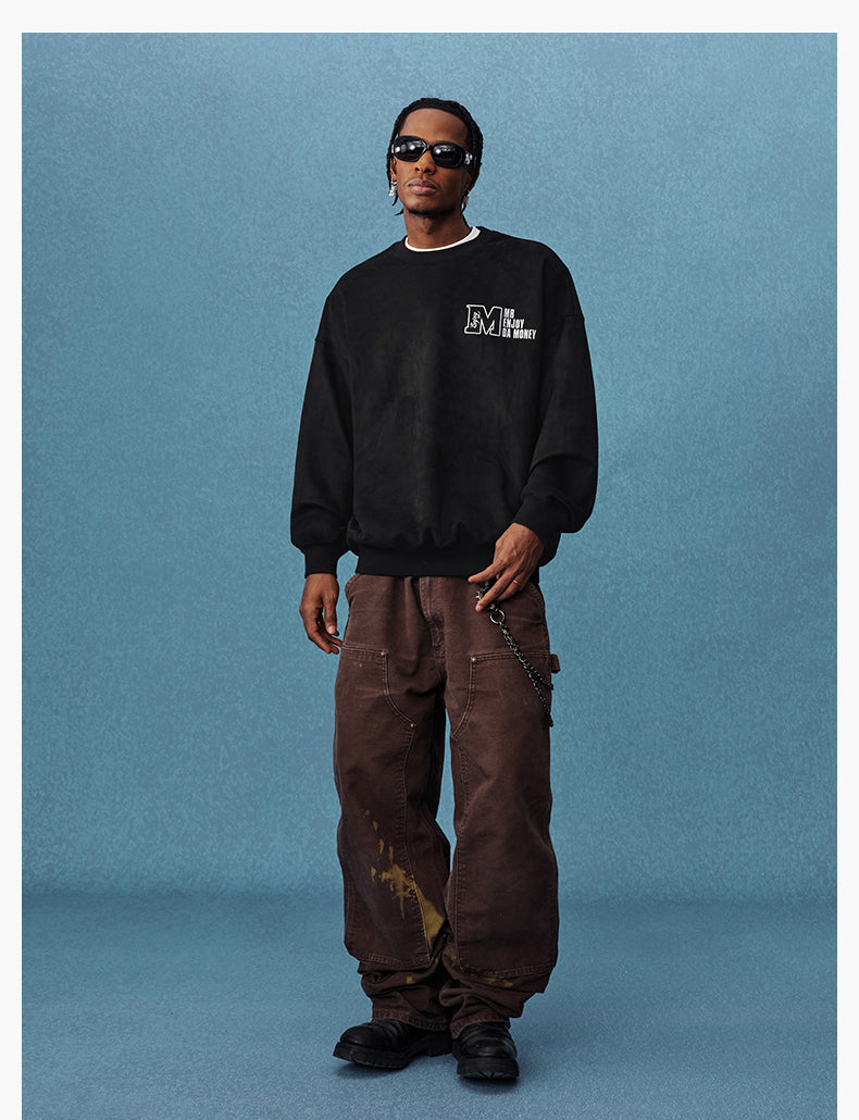 MEDM Logo Label Embroidered Suede Sweatshirt | Face 3 Face