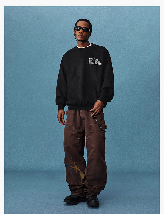 MEDM Logo Label Embroidered Suede Sweatshirt | Face 3 Face