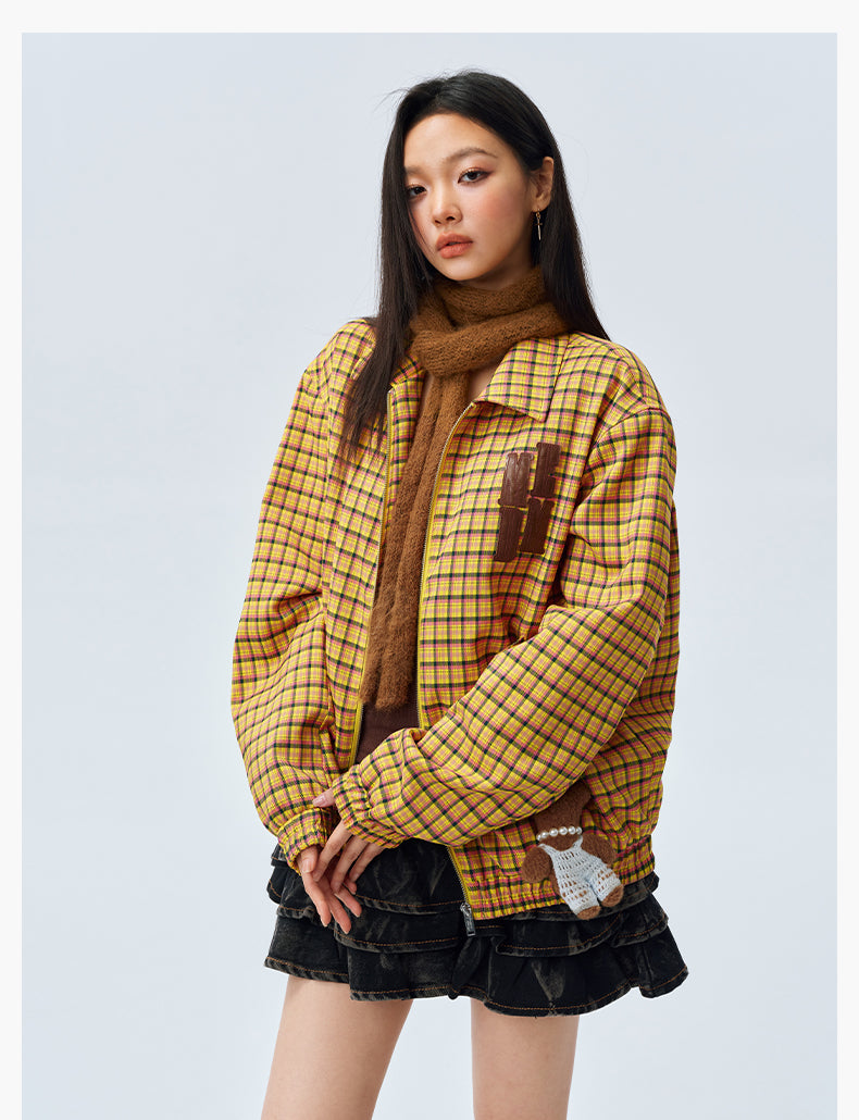 MEDM Plaid Quilted-Lined Leather Patch Track Jacket | Face 3 Face