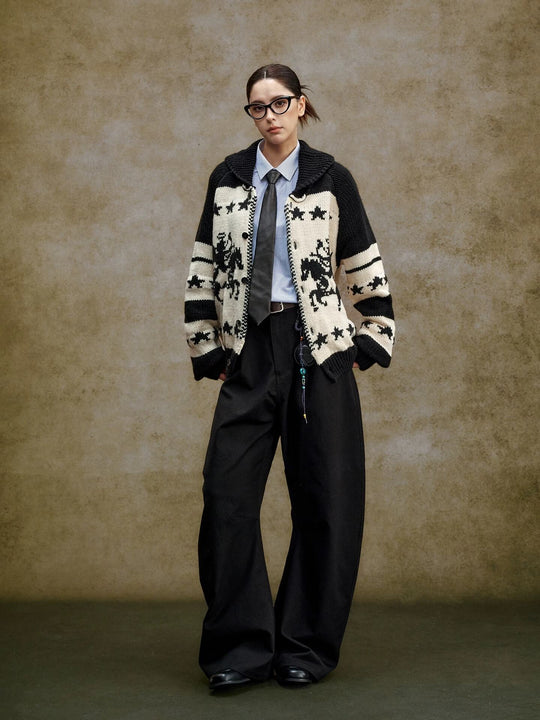 YADcrew Star Horse Angel Jacquard Knit Cowichan Cardigan | Face 3 Face