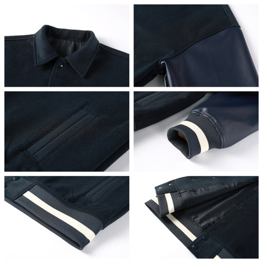 NOVACAM Navy Blue Short Basic Varsity Jacket | Face 3 Face