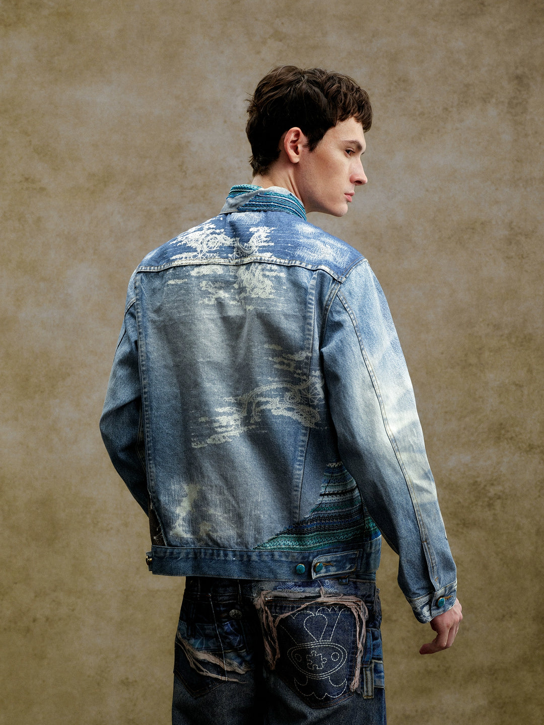 YADcrew Washed Digital Print Denim Jacket | Face 3 Face