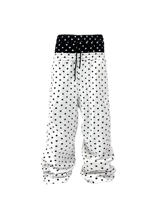 KARMANISTIC Color Block All Over Dot Print Double Waist Baggy Sweatpants | Face 3 Face