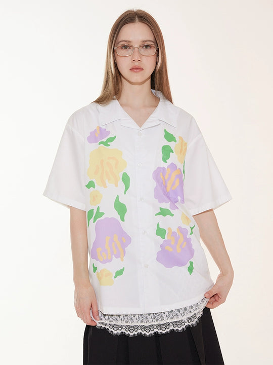 EMPTY REFERENCE Hand Painted Floral Print Short Sleeve Shirt | Face 3 Face
