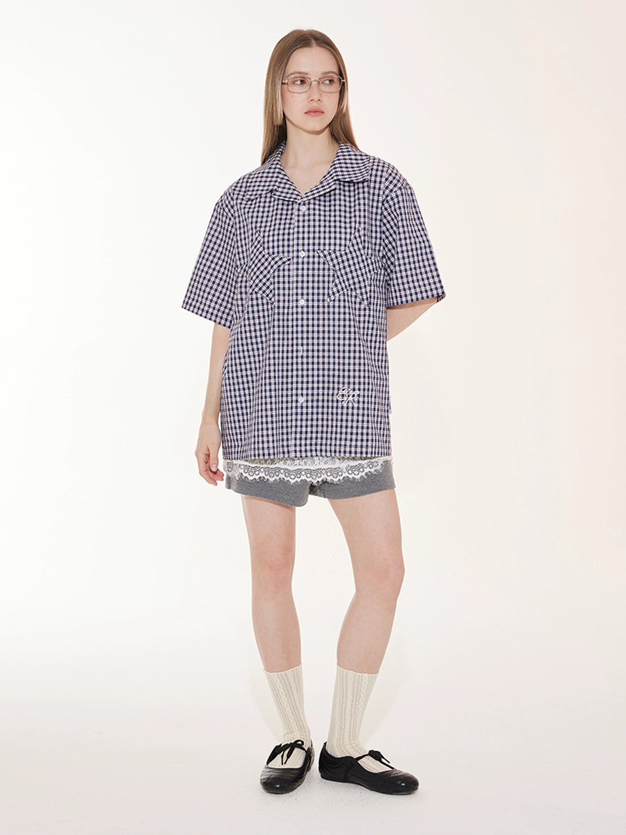 EMPTY REFERENCE Star Pocket Patchwork Plaid Short Sleeve Shirt | Face 3 Face