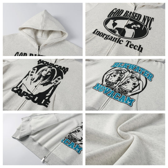 NOVACAM Vintage Print Zip Up Hoodie | Face 3 Face