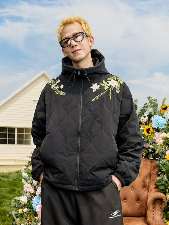Harsh and Cruel Floral Quilted Hooded Down Jacket | Face 3 Face