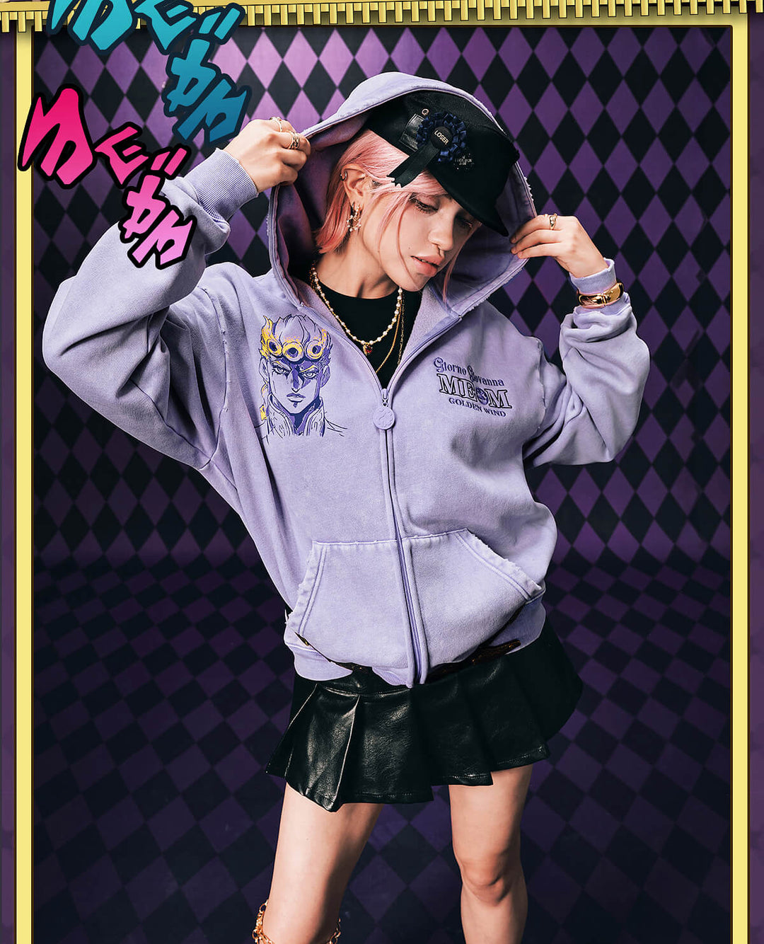 MEDM × JOJO Washed Graphic Print Zip Up Hoodie | Face 3 Face