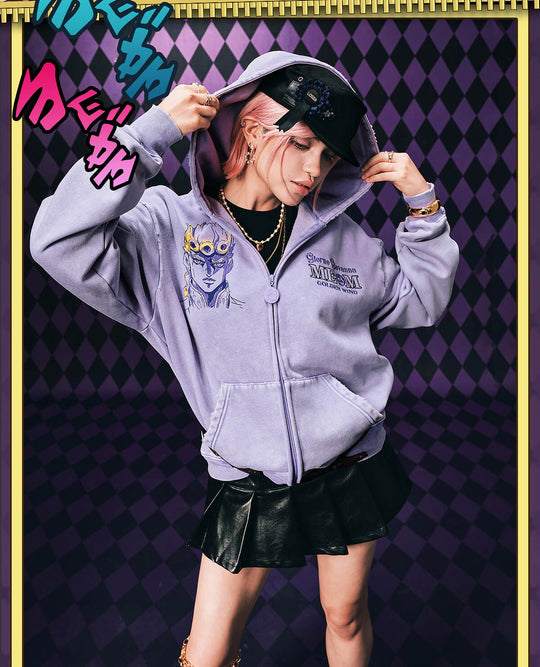 MEDM × JOJO Washed Graphic Print Zip Up Hoodie | Face 3 Face