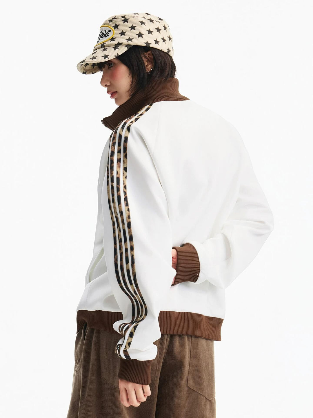 MEDM Leopard Print Stripe Sleeve Track Jacket | Face 3 Face