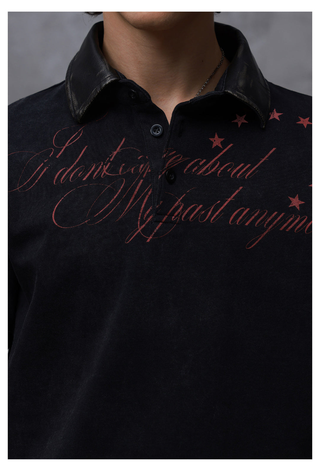 ANTIDOTE Washed Leather Collar Short Sleeve Polo