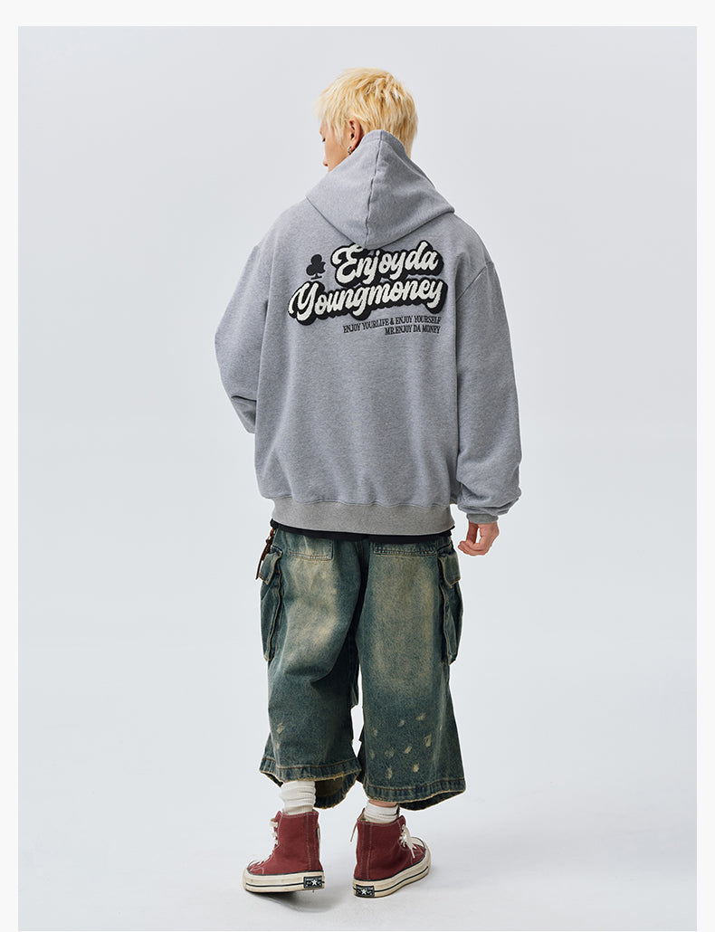 MEDM Towel Applique Embroidery Zip-Up Hoodie | Face 3 Face