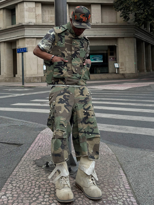 STEEPC M-65 Pearl Embellished Camouflage Baggy Cargo Shorts | Face 3 Face