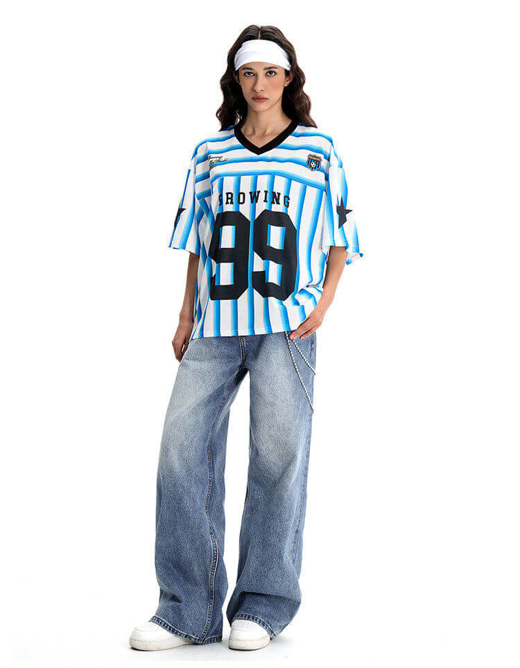 F3F Select Striped Mesh Star Print V Neck Short Sleeve Soccer Jersey | Face 3 Face