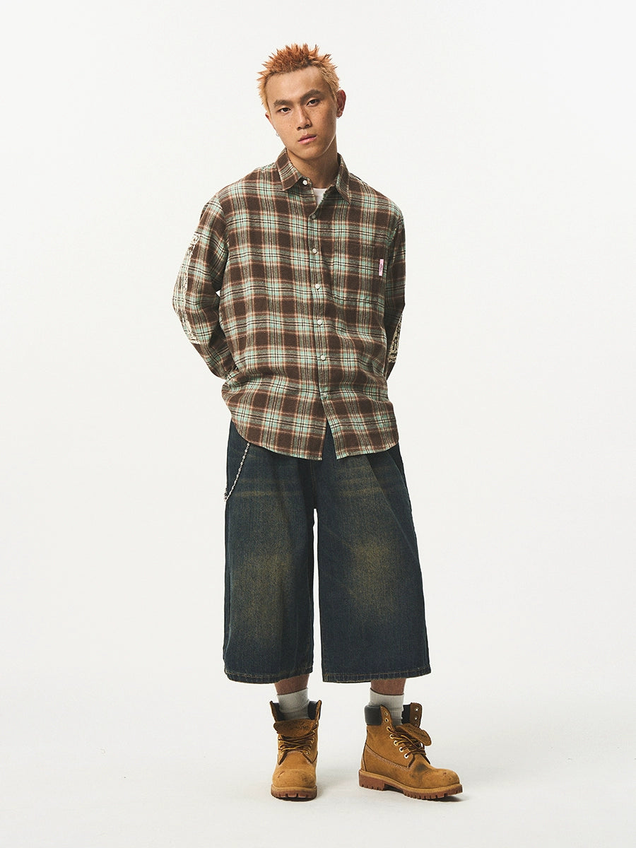 EMPTY REFERENCE Roman Column Print Plaid Long Sleeve Shirt | Face 3 Face