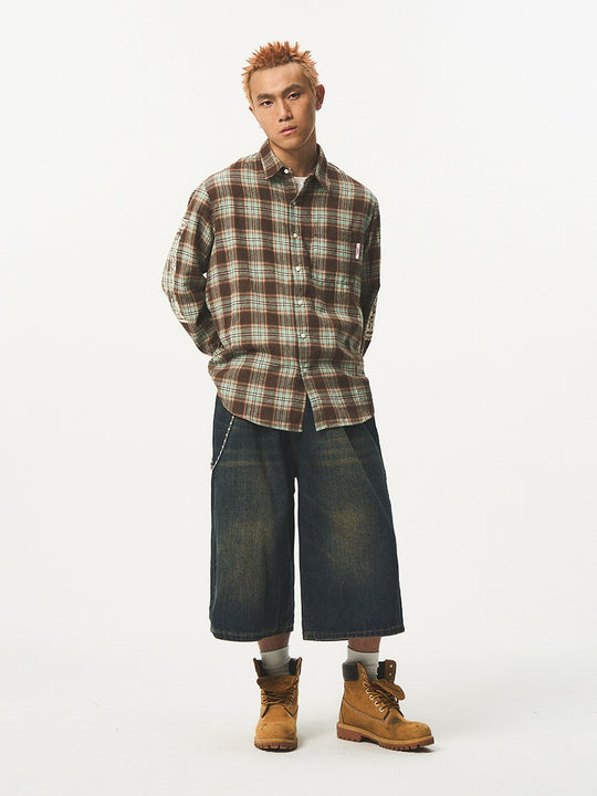 EMPTY REFERENCE Roman Column Print Plaid Long Sleeve Shirt | Face 3 Face