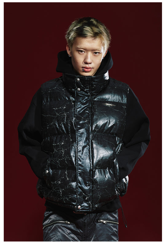 Remedy Cracked Design Puffer Vest | Face 3 Face
