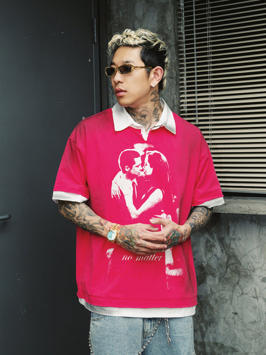 S45 Portrait Fake Two-Piece Dirty Water Washing Polo | Face 3 Face