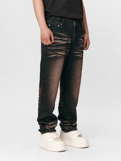 1807 Jet Red Whiskers Washed Jeans | Face 3 Face