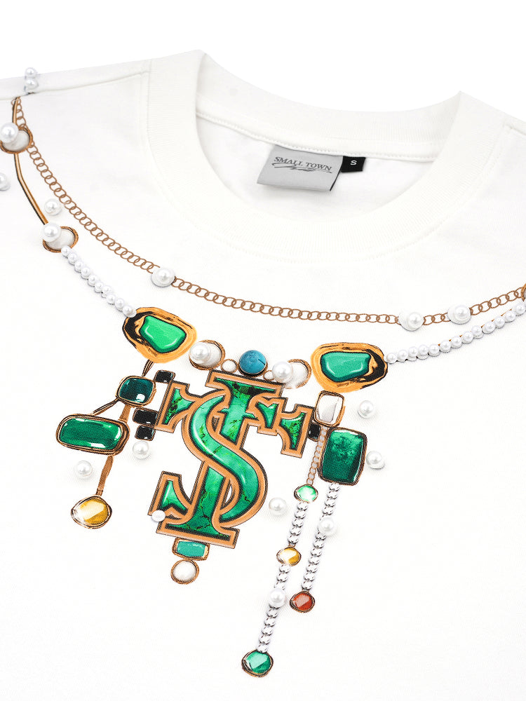 Small Town Kid 3D Digital Turquoise Pearl Necklace Print Tee | Face 3 Face