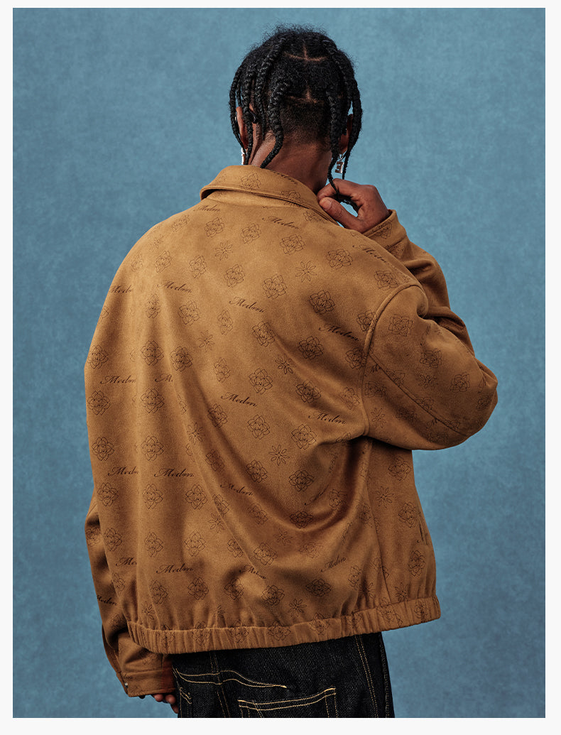 MEDM Leather Logo All-Over Monogram Suede Jacket | Face 3 Face