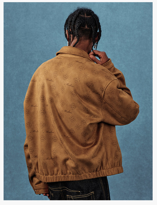 MEDM Leather Logo All-Over Monogram Suede Jacket | Face 3 Face