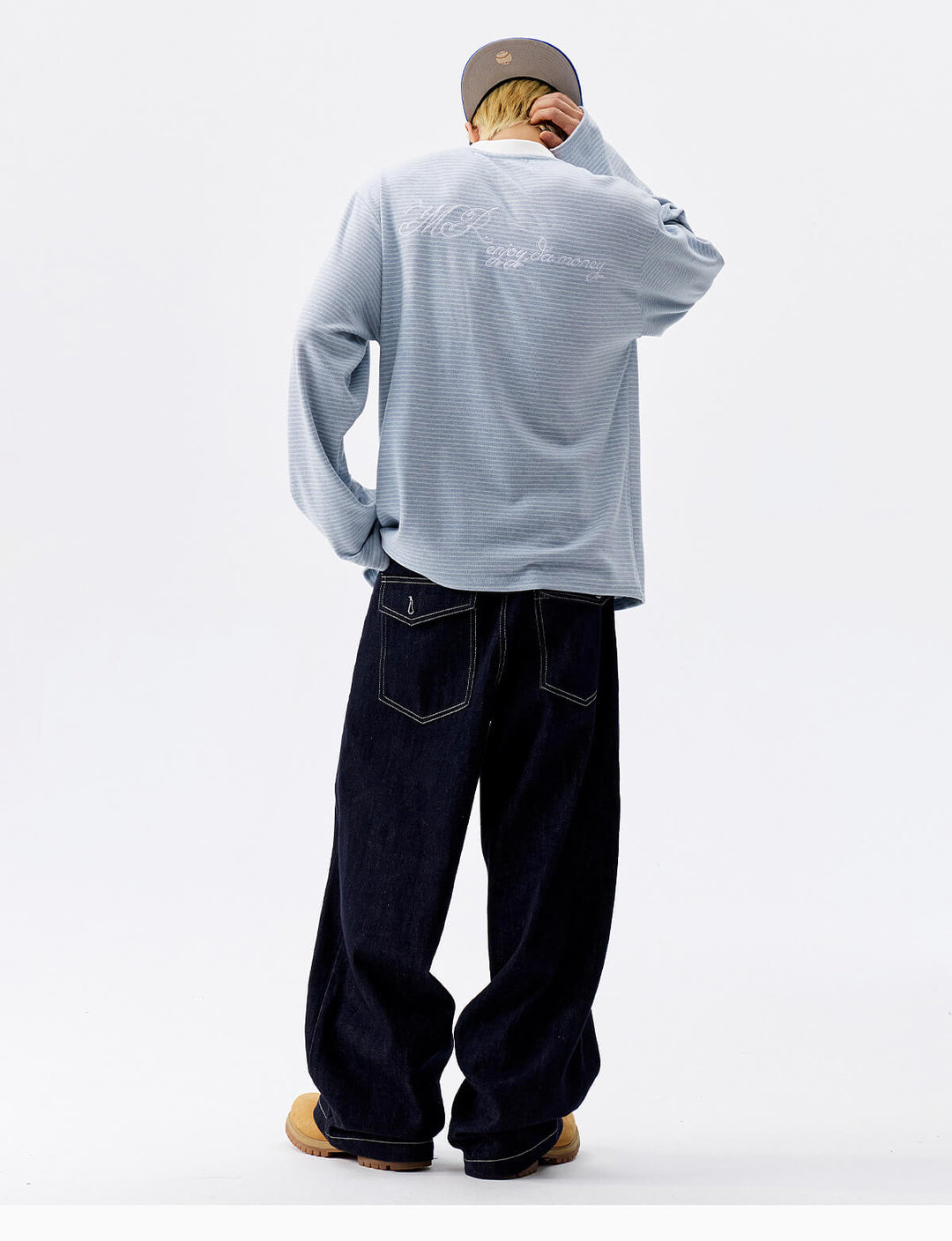 MEDM Rose Embroidered Striped Henley Long Sleeve Tee | Face 3 Face