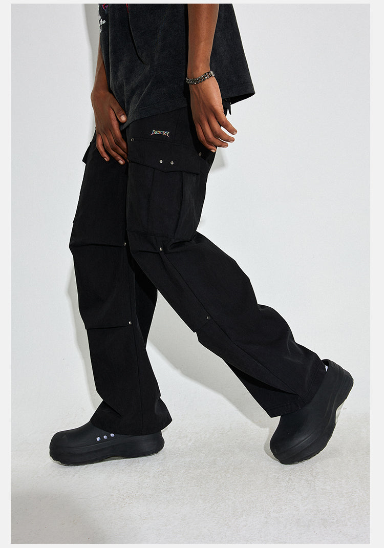 DICETINY Basic Embroidered Logo Washed Nylon Twill Work Cargo Pants | Face 3 Face