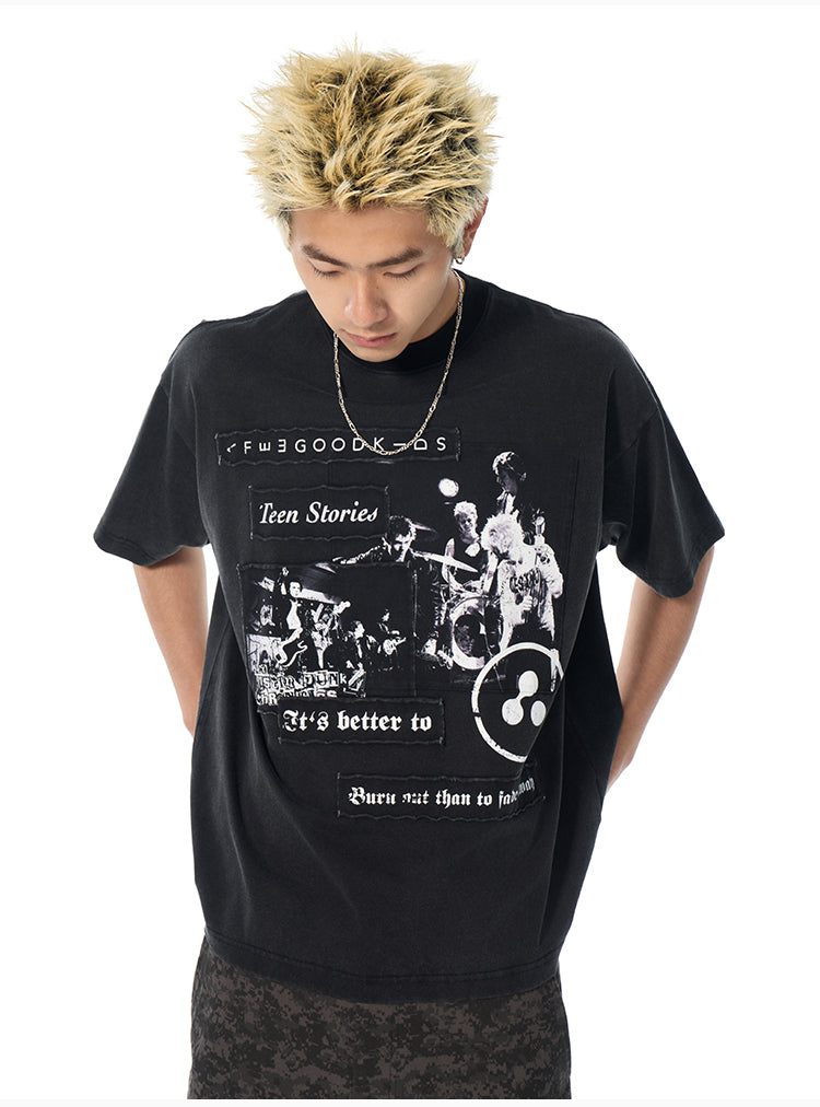 AFGK Rock Punk Print Vintage Washed Tee | Face 3 Face