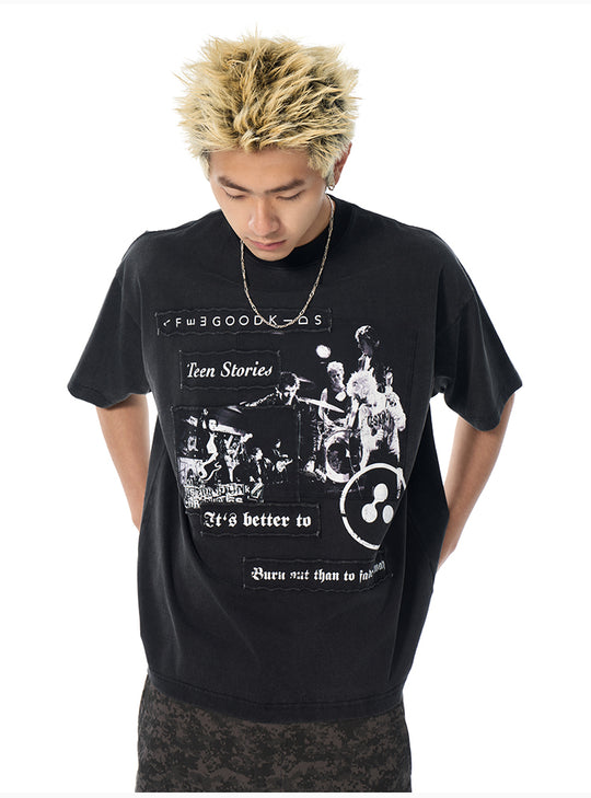 AFGK Rock Punk Print Vintage Washed Tee | Face 3 Face