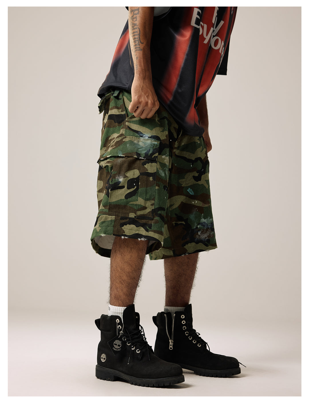 Remedy Paint Stained Camouflage Work Cargo Shorts | Face 3 Face