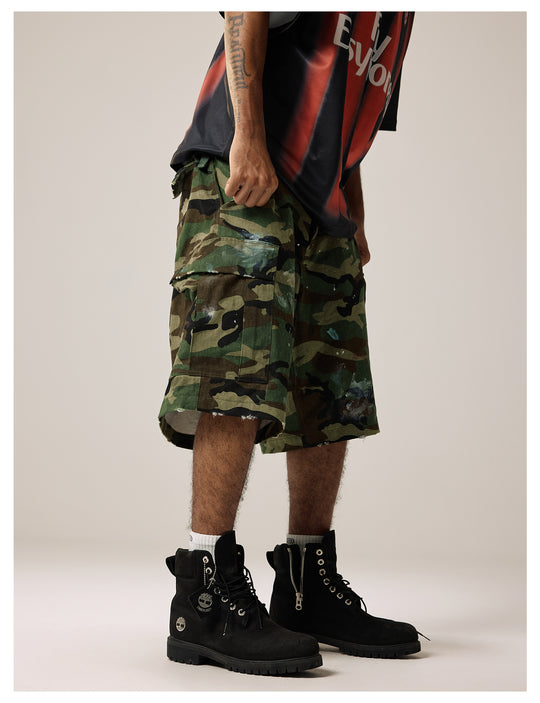 Remedy Paint Stained Camouflage Work Cargo Shorts | Face 3 Face