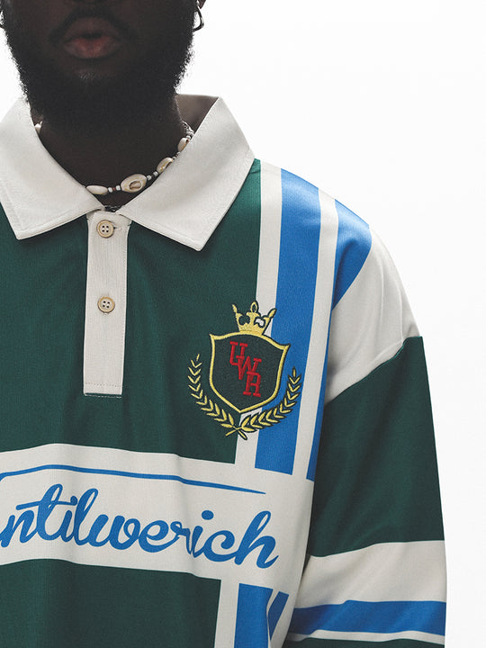 UNTILWERICH Color Blocking Striped Long Sleeve Polo Jersey | Face 3 Face