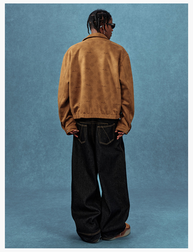 MEDM Leather Logo All-Over Monogram Suede Jacket | Face 3 Face