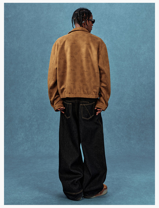 MEDM Leather Logo All-Over Monogram Suede Jacket | Face 3 Face