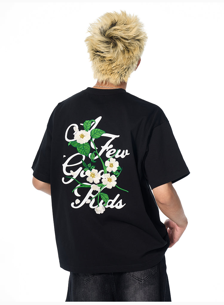 AFGK Flower Embroidered Logo Print Tee | Face 3 Face