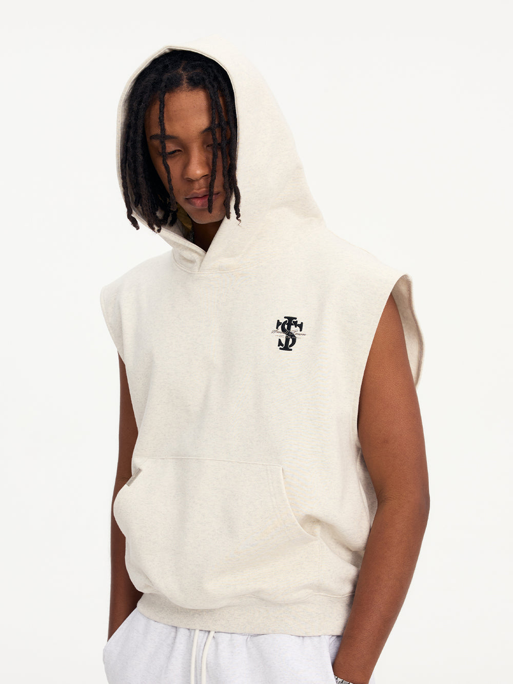 Small Town Kid Basic Embroidered Logo Sleeveless Hoodie | Face 3 Face