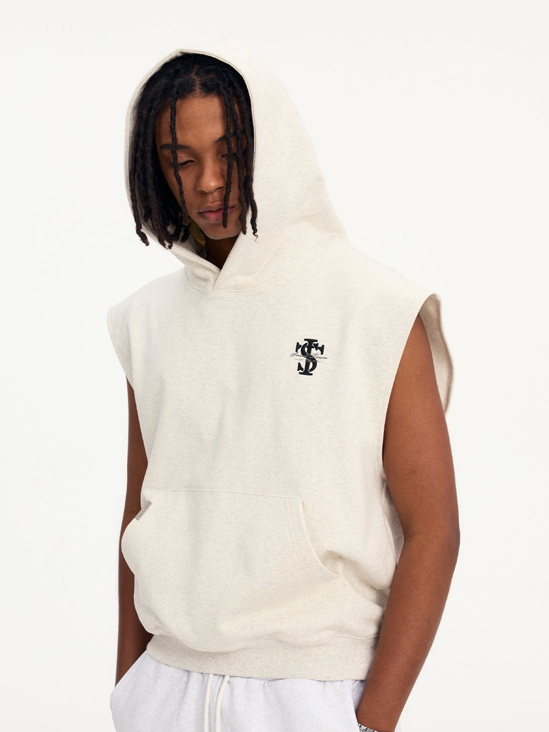 Small Town Kid Basic Embroidered Logo Sleeveless Hoodie | Face 3 Face