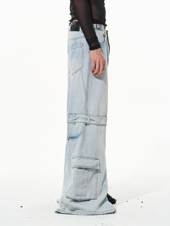 BLIND NO PLAN Reconstructed Work Pockets Washed Jeans | Face 3 Face