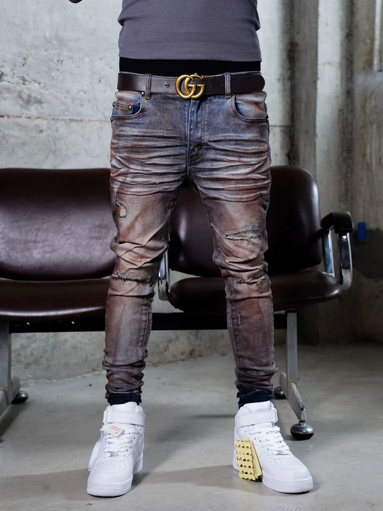 TGFCLUB Rust Washed Distressed Slim Fit Skinny Jeans | Face 3 Face