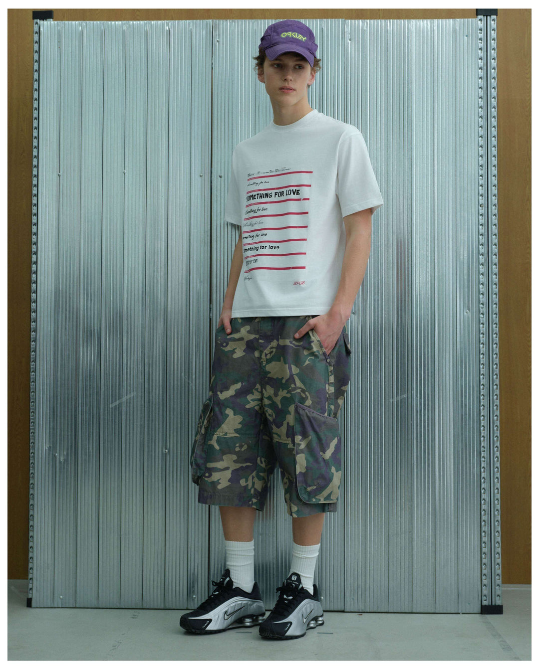 S45 Camouflage Distressed Large Cargo Pocket Baggy Shorts | Face 3 Face