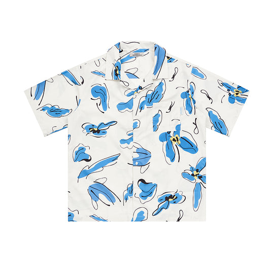 EMPTY REFERENCE White Blue Flower Short Sleeve Shirt