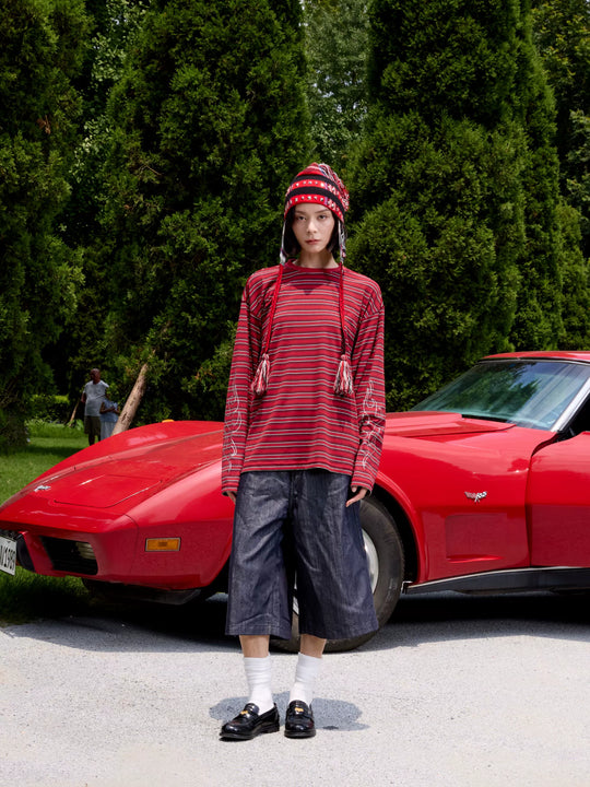 S45 Rhinestone Flame Stripe Long Sleeve Tee | Face 3 Face