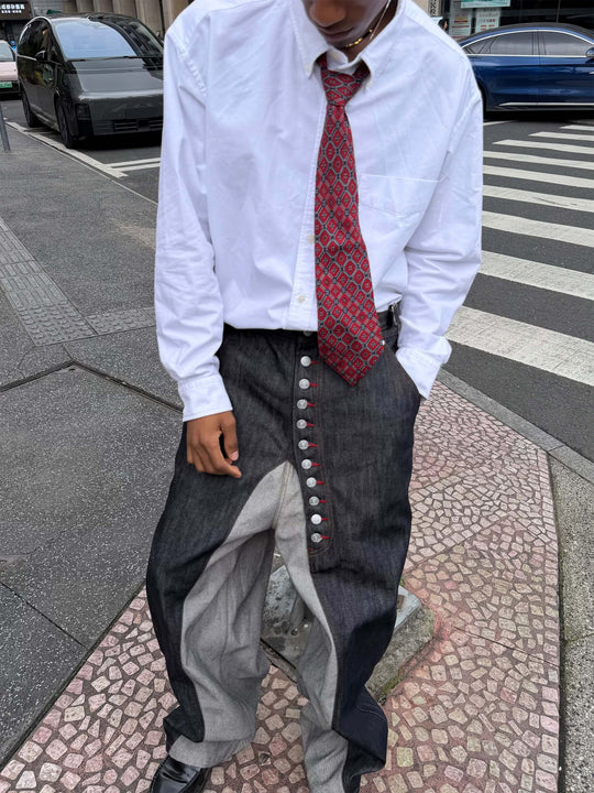 STEEPC Button Fly Reverse Patchwork Baggy Jeans | Face 3 Face