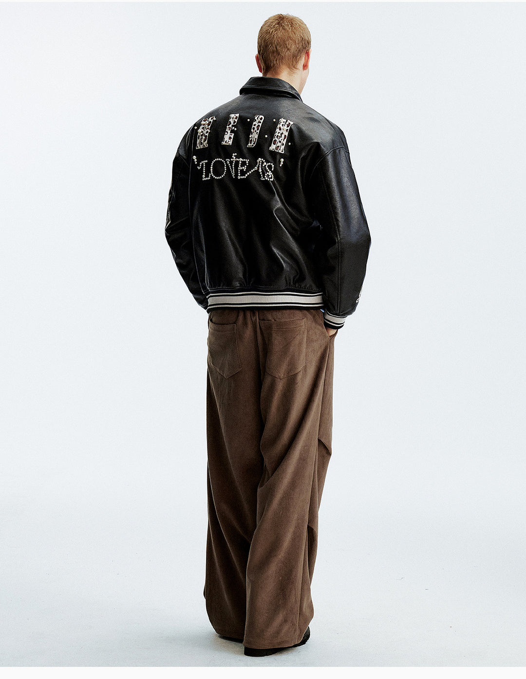 MEDM Leopard Patch Pearl PU Leather Varsity Jacket | Face 3 Face