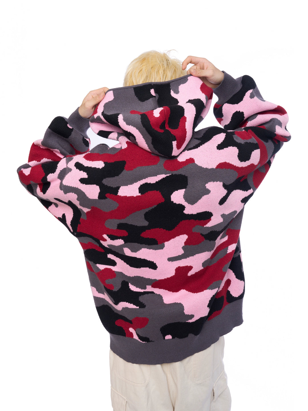 AFGK Pink Camouflage Zip-Up Knit Hoodie | Face 3 Face