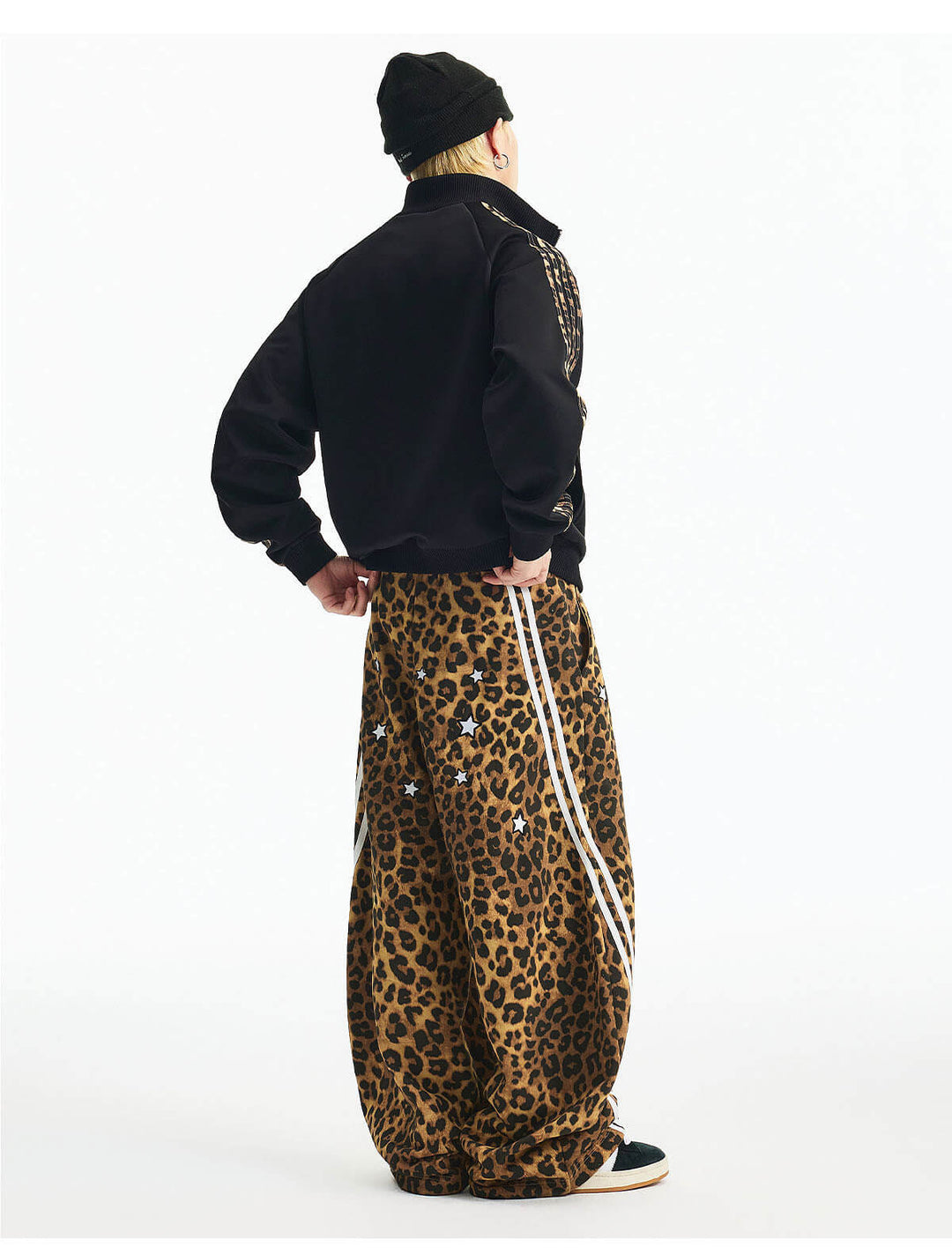 MEDM Leopard Print Stripe Sleeve Track Jacket | Face 3 Face